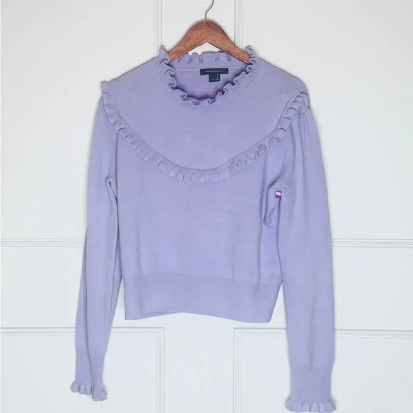 NWOT French Connection Sweater Sz L Womans Purple Lilac Chill Ultramarine Ruffle - Picture 4 of 4
